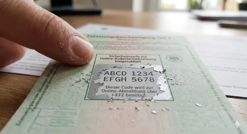 Sicherheitscode auf dem Fahrzeugschein freirubbeln